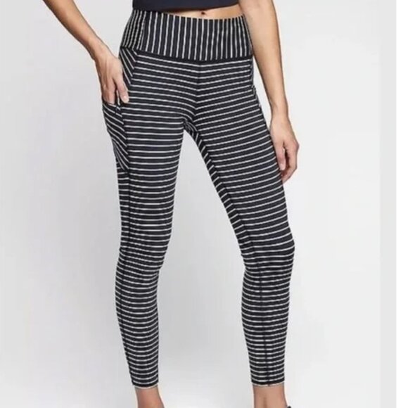 Athleta Black and White Striped Leggings - Picture 2 of 7